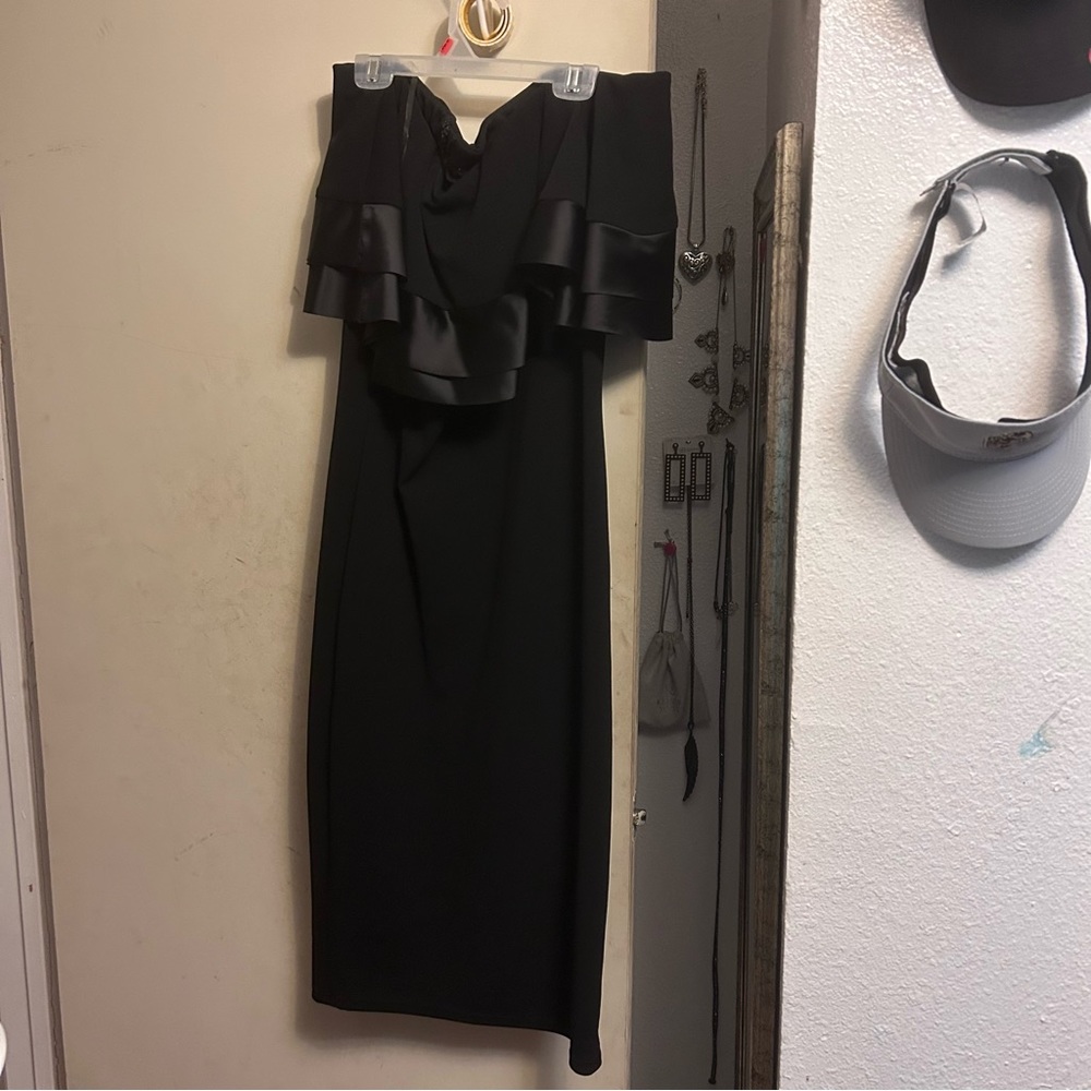 Off the shoulder ruffle black dress